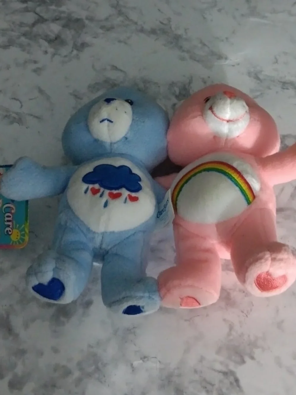 Vintage 2002 Care Bears Cuddle Pair – Cheer Bear & Grumpy Bear – Tagged